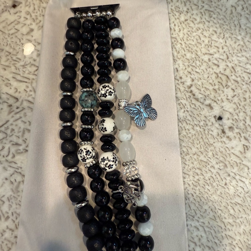 Black and White Beaded Apple Watch band